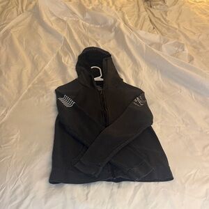 Grunt Style Black Zip-Up Hoodie with White Sleeve Graphics